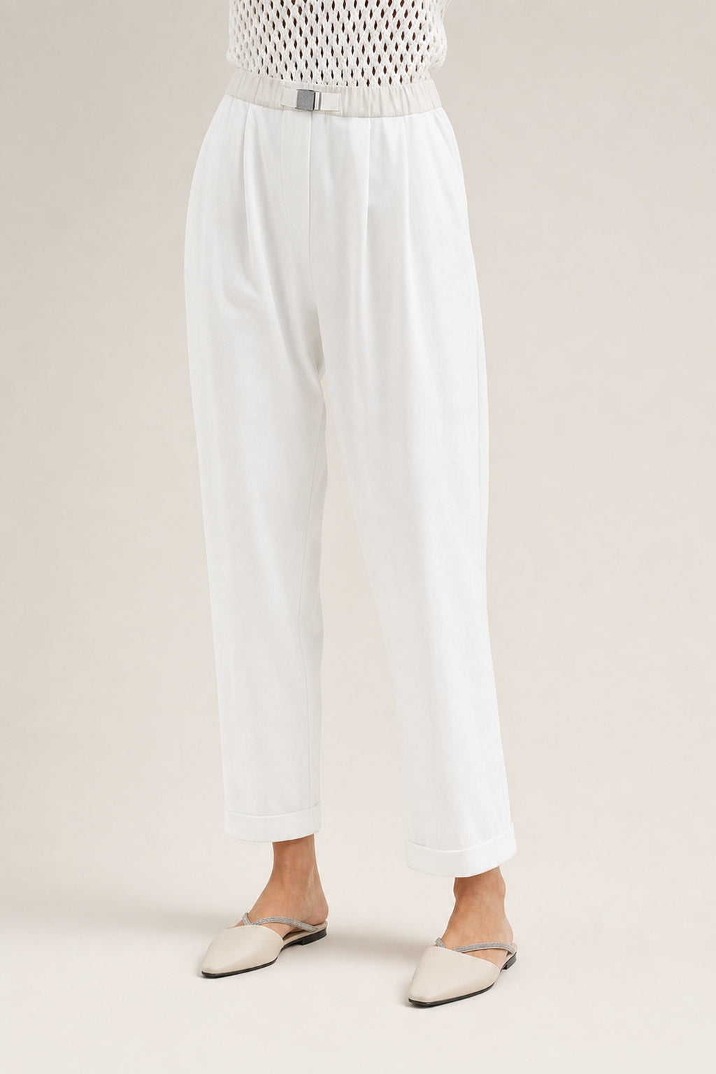 BRUNELLO CUCINELLI WOMEN'S NATURAL COTTON TAPERED TROUSERS