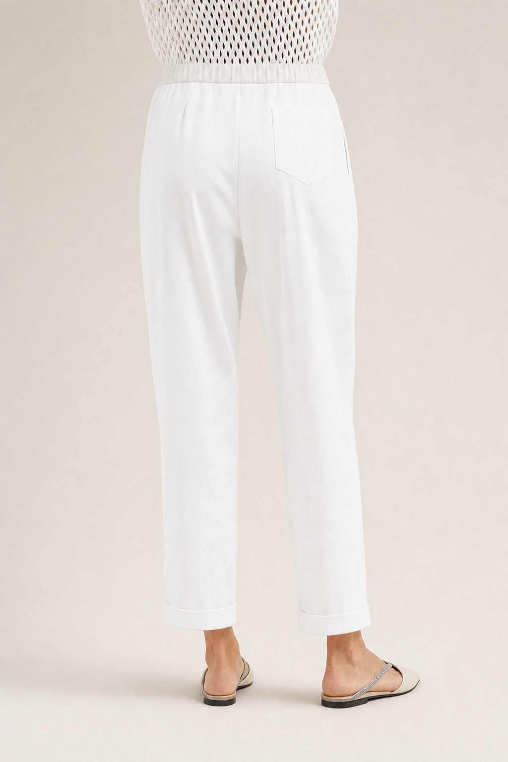 BRUNELLO CUCINELLI WOMEN'S NATURAL COTTON TAPERED TROUSERS