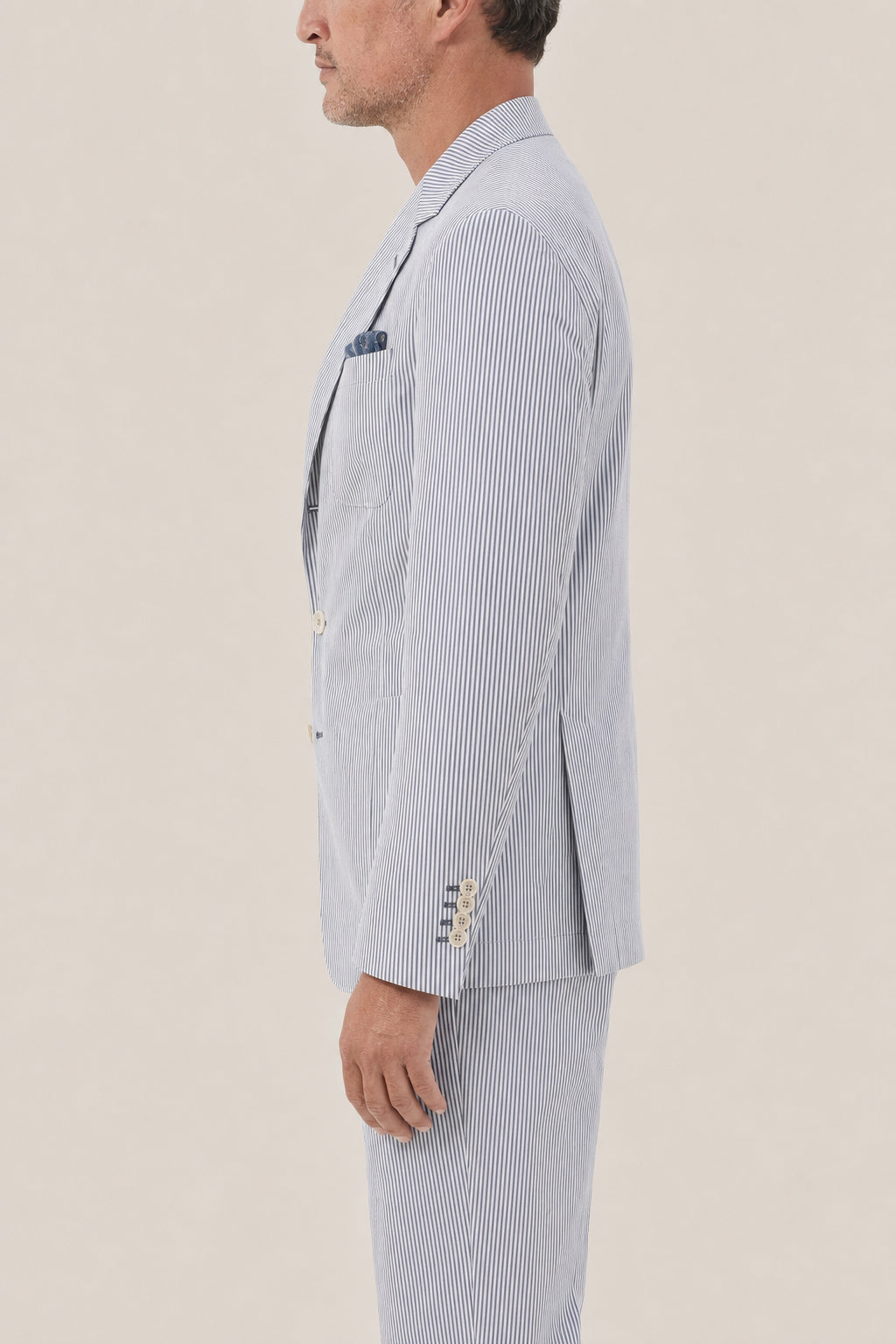 BRUNELLO CUCINELLI MEN'S BLUE WHITE STRIPED BLAZER