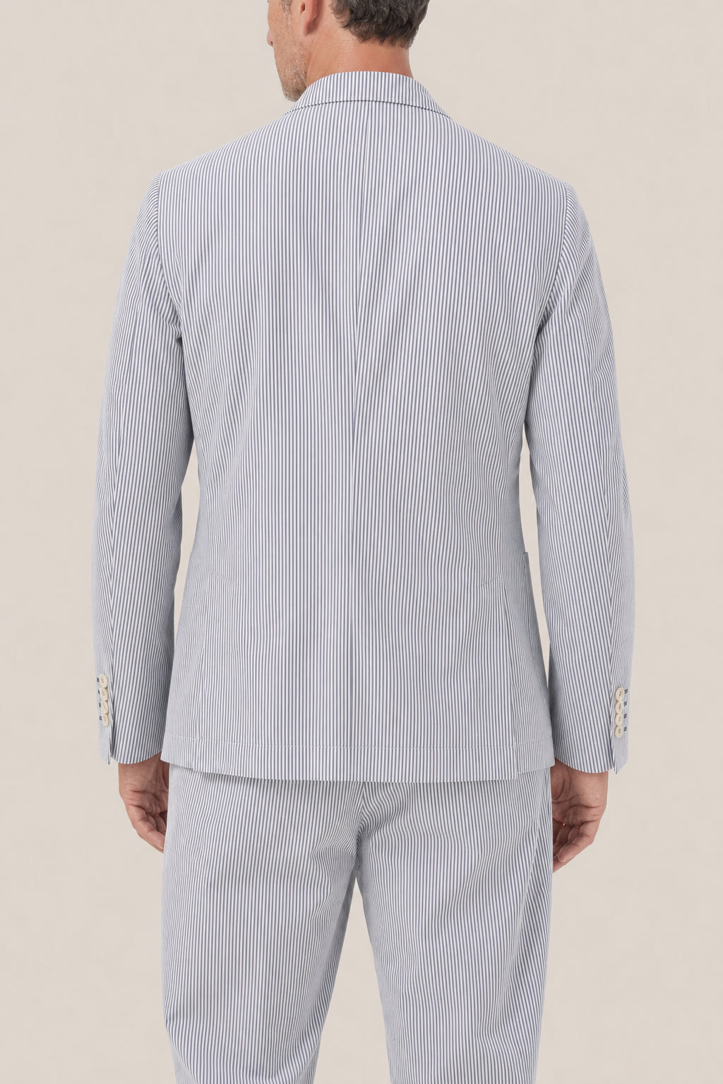 BRUNELLO CUCINELLI MEN'S BLUE WHITE STRIPED BLAZER