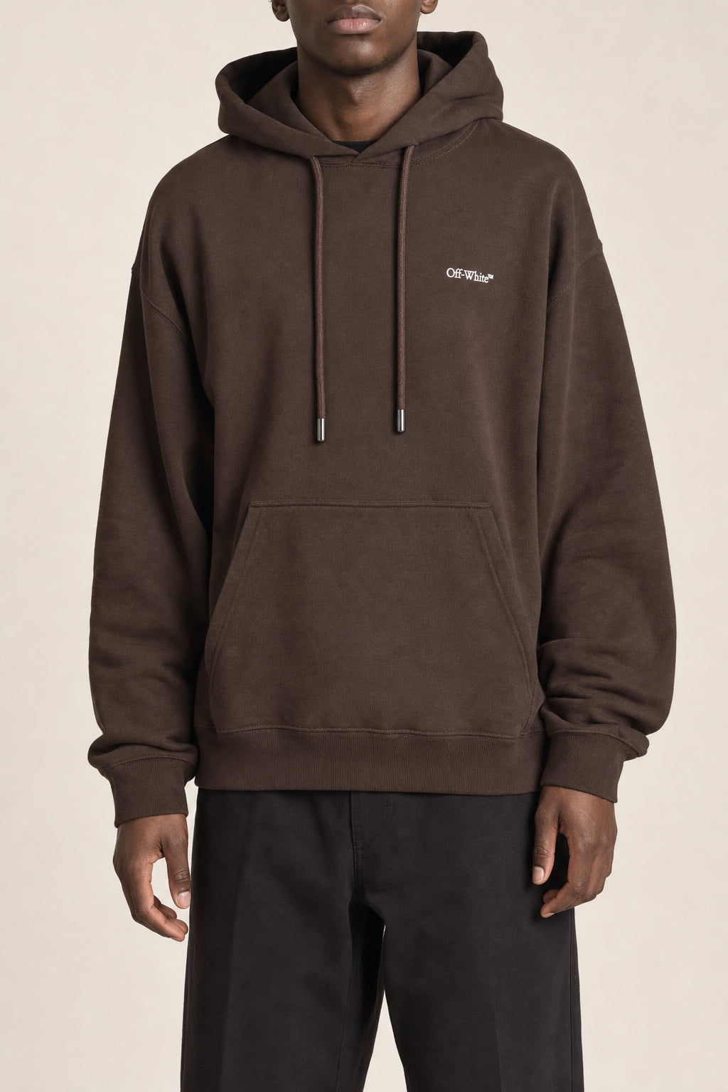 OFF-WHITE MEN'S CHOCOLATE COTTON HOODIE