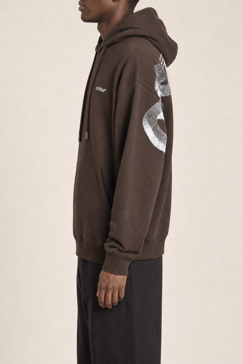 OFF-WHITE MEN'S CHOCOLATE COTTON HOODIE