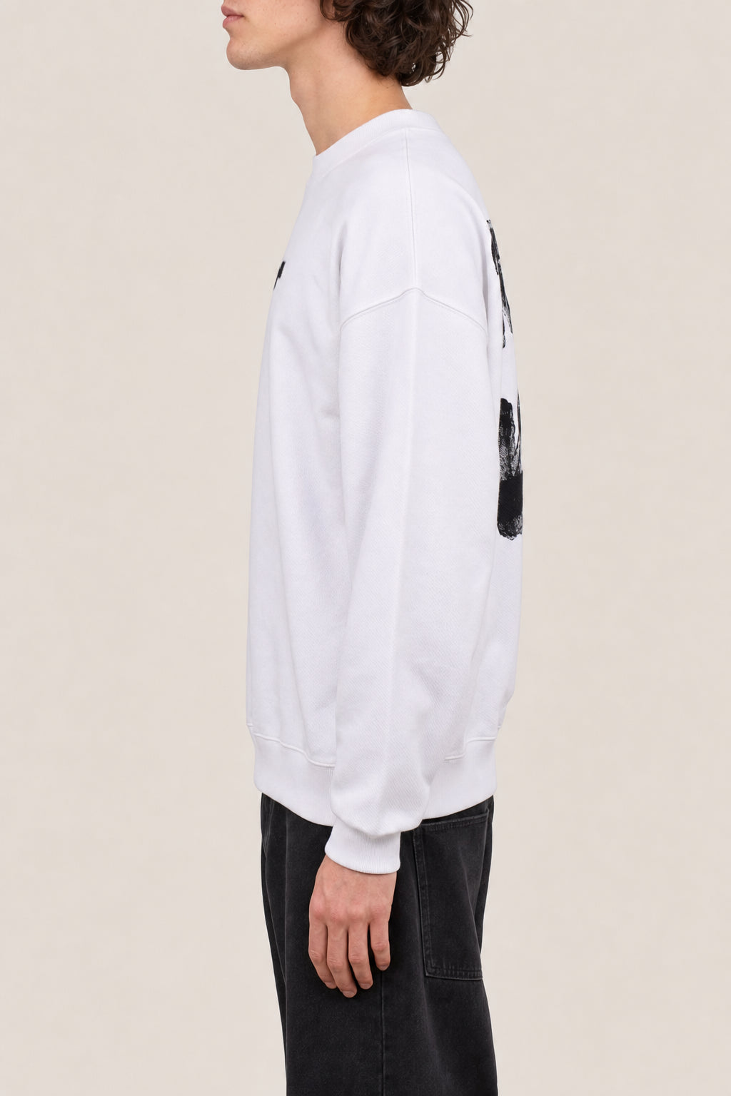 OFF-WHITE MEN'S WHITE COTTON CREWNECK SWEATER