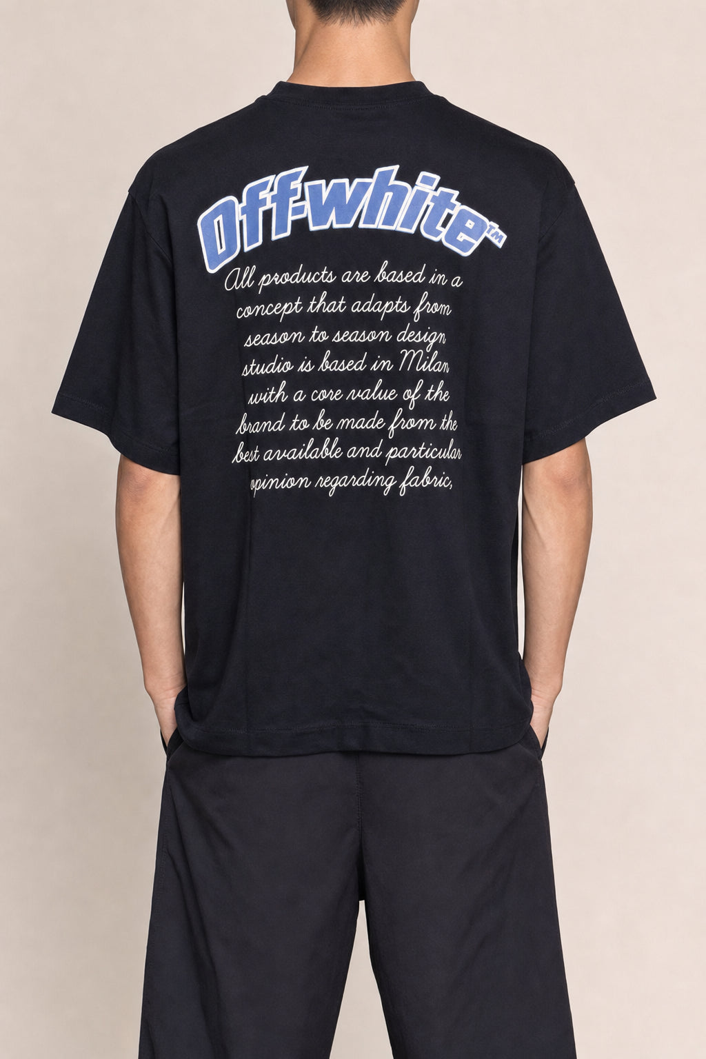 OFF-WHITE MEN'S BLACK COTTON VARSITY SHIRT