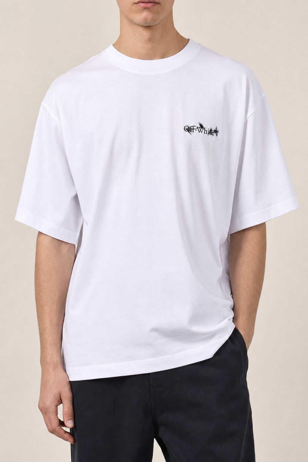 OFF-WHITE MEN'S WHITE COTTON OVERSIZED SHIRT