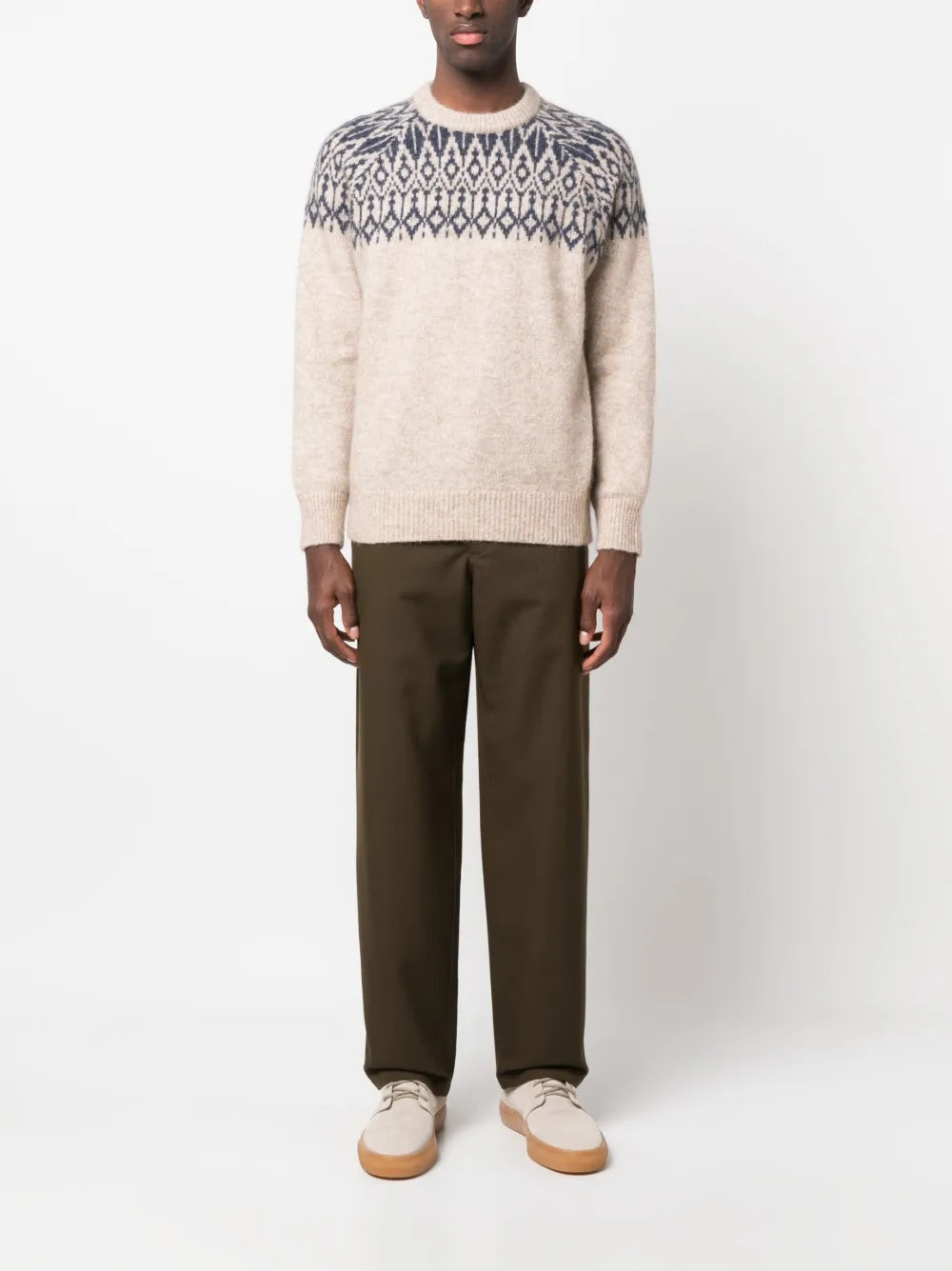 BRUNELLO CUCINELLI MEN'S BEIGE PATTERNED KNIT SWEATER