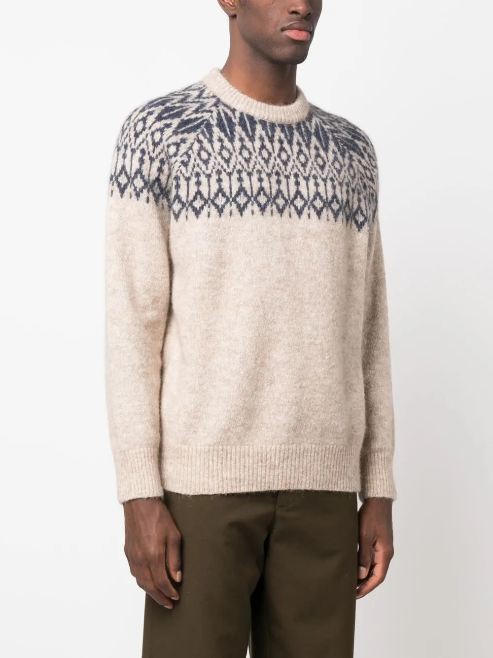 BRUNELLO CUCINELLI MEN'S BEIGE PATTERNED KNIT SWEATER