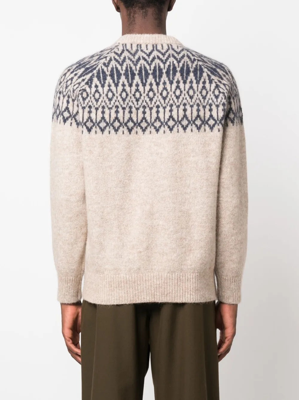 BRUNELLO CUCINELLI MEN'S BEIGE PATTERNED KNIT SWEATER