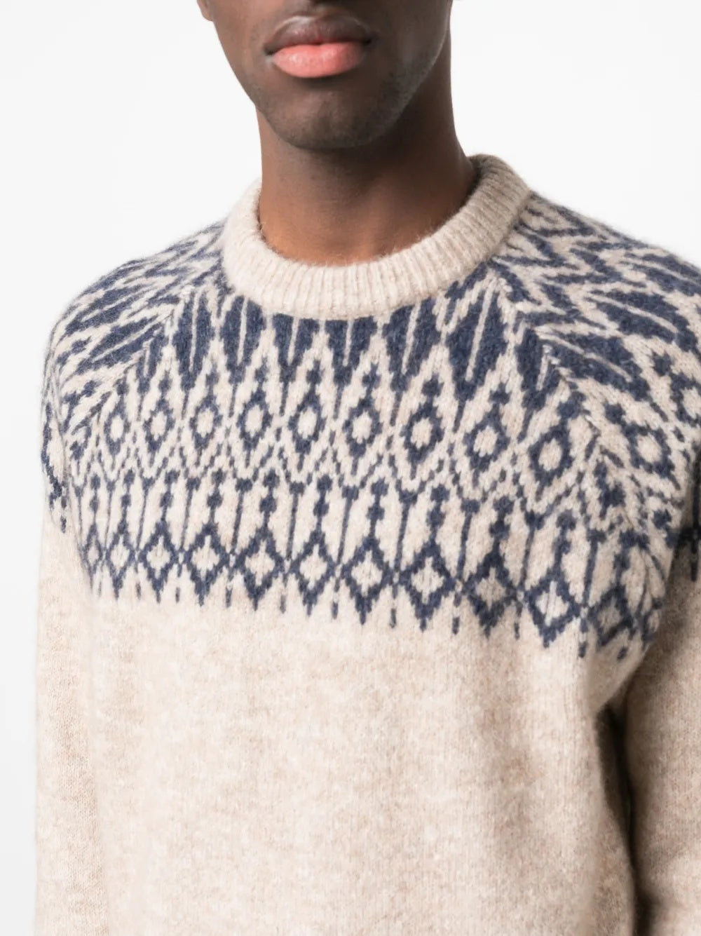 BRUNELLO CUCINELLI MEN'S BEIGE PATTERNED KNIT SWEATER