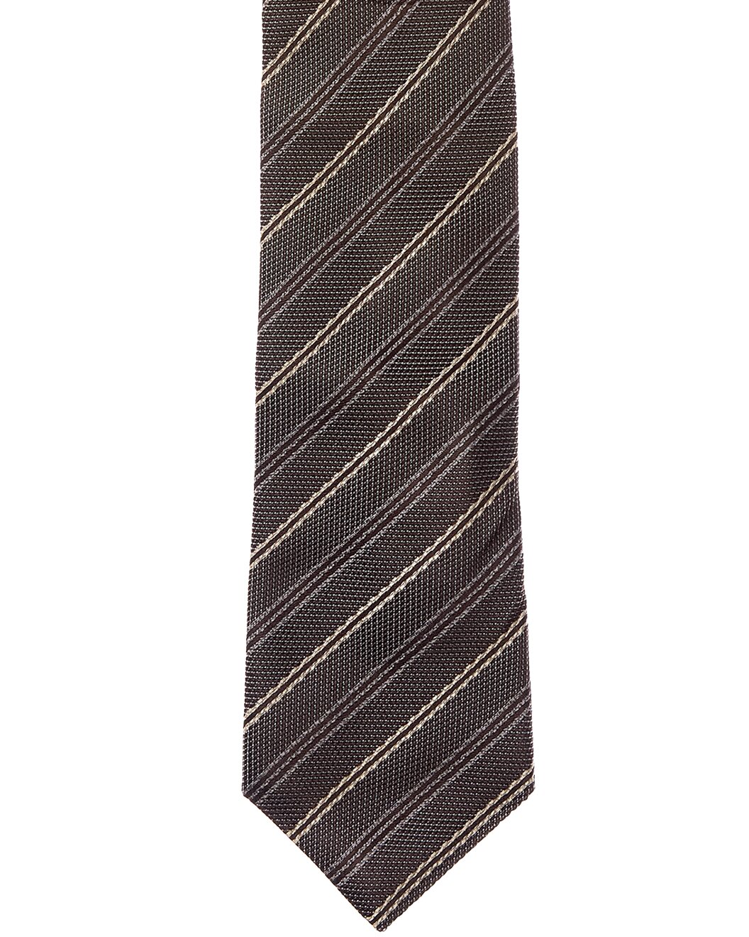 BRUNELLO CUCINELLI MEN'S BROWN STRIPED SILK TIE