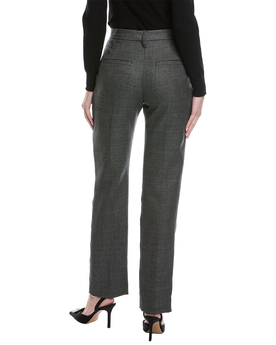 BRUNELLO CUCINELLI WOMEN'S DARK GREY WOOL STRAIGHT LEG TROUSERS