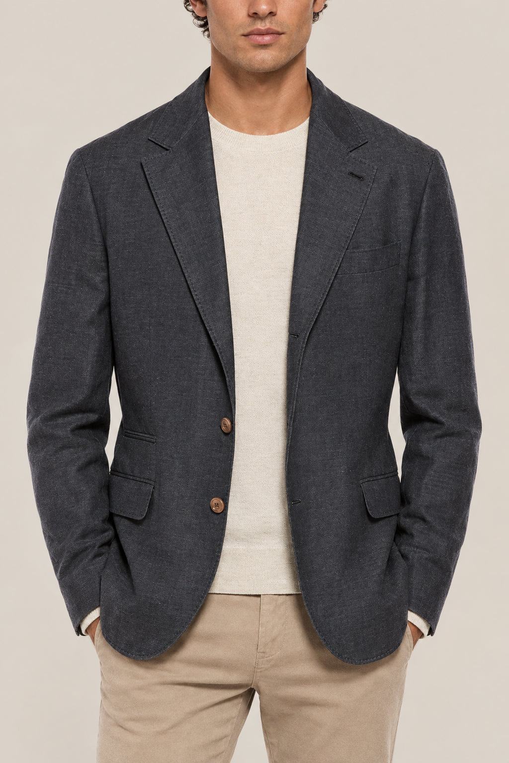 BRUNELLO CUCINELLI MEN'S GREY WOOL LINEN BLAZER
