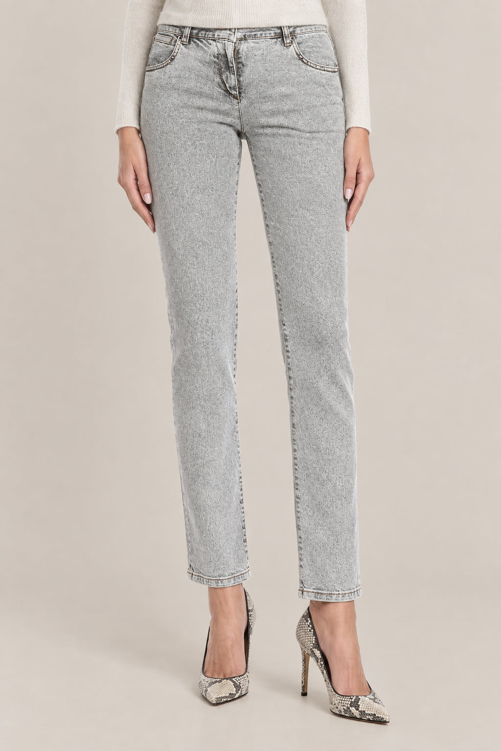BRUNELLO CUCINELLI WOMEN'S STONE DENIM SLIM TROUSERS