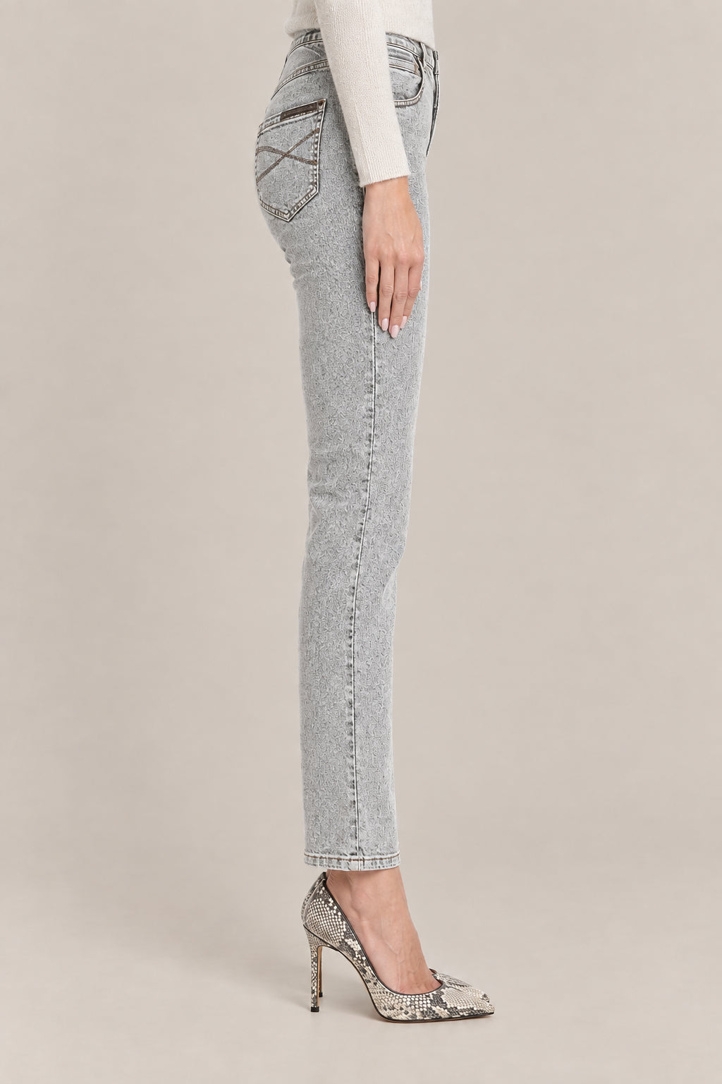 BRUNELLO CUCINELLI WOMEN'S STONE DENIM SLIM TROUSERS