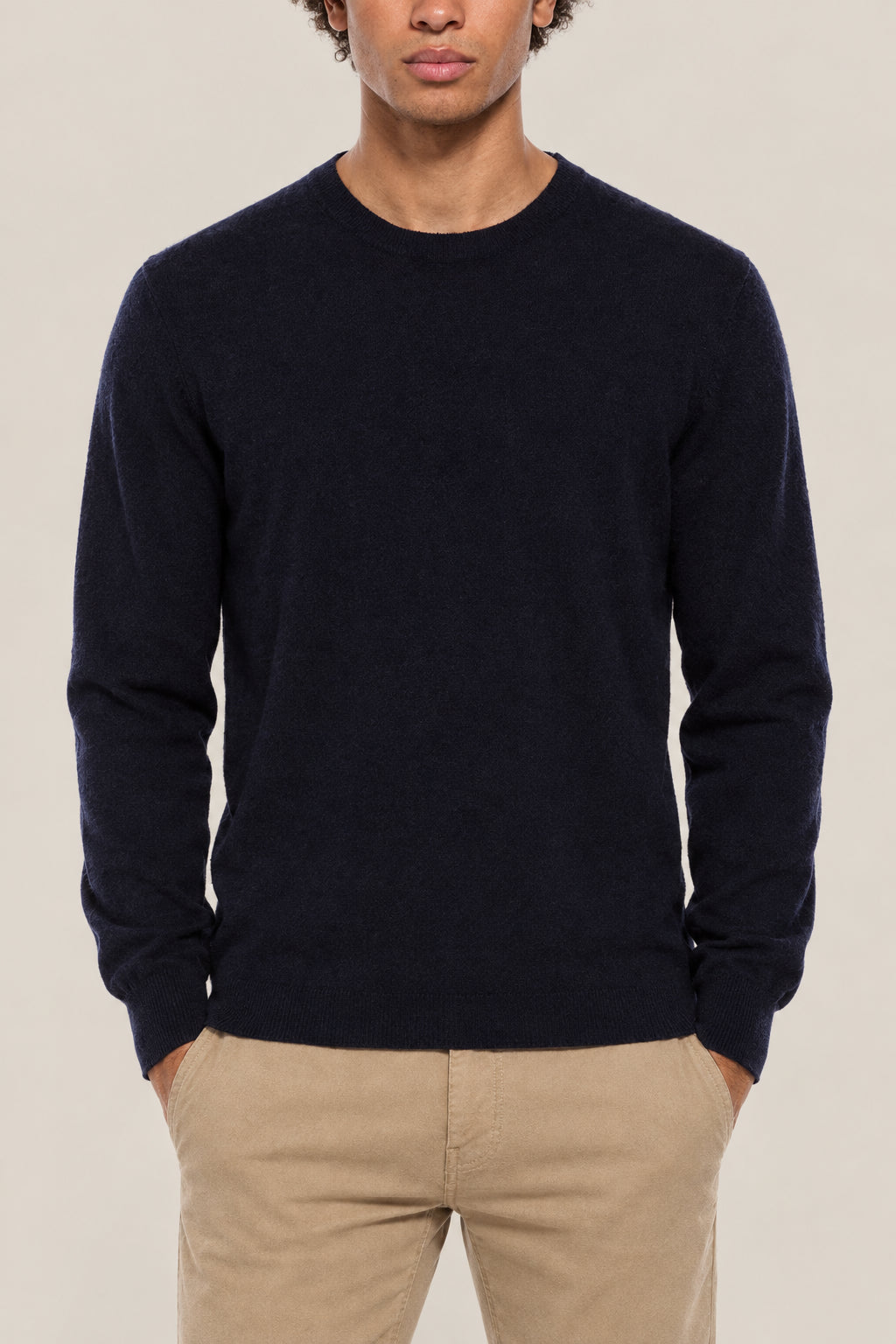 BRUNELLO CUCINELLI MEN'S NAVY WOOL CREWNECK SWEATER