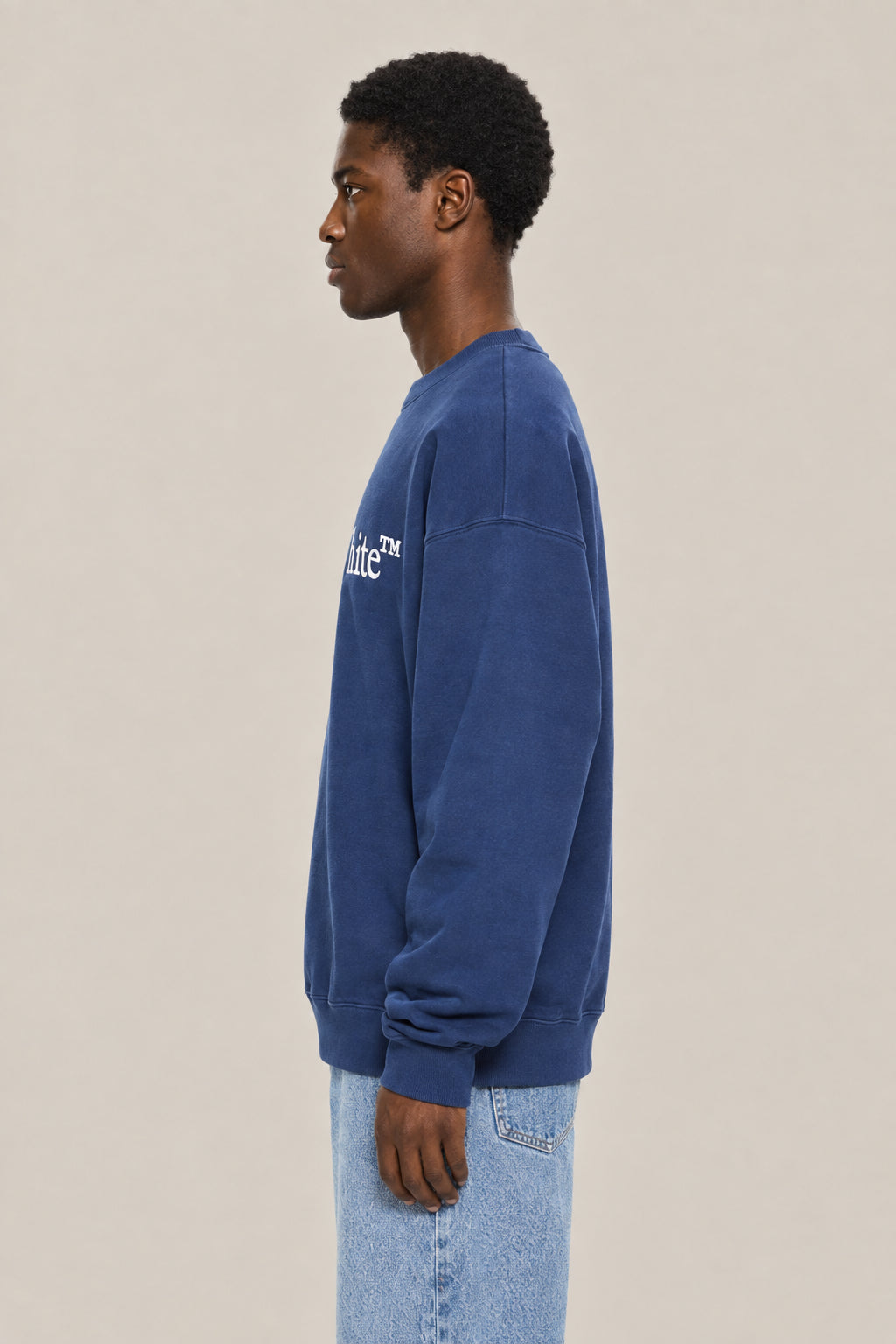 OFF-WHITE MEN'S BLACK COTTON CREWNECK SWEATER