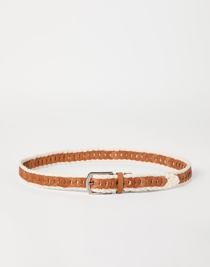 BRUNELLO CUCINELLI MEN'S TAN AND OFF WHITE BRAIDED BELT
