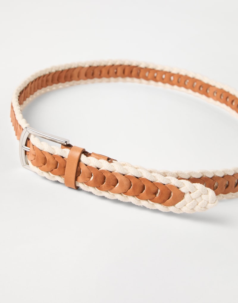 BRUNELLO CUCINELLI MEN'S TAN AND OFF WHITE BRAIDED BELT