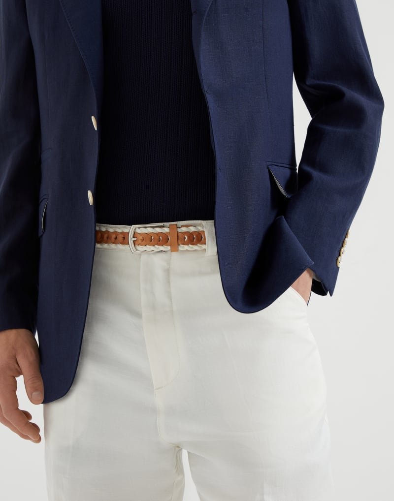 BRUNELLO CUCINELLI MEN'S TAN AND OFF WHITE BRAIDED BELT