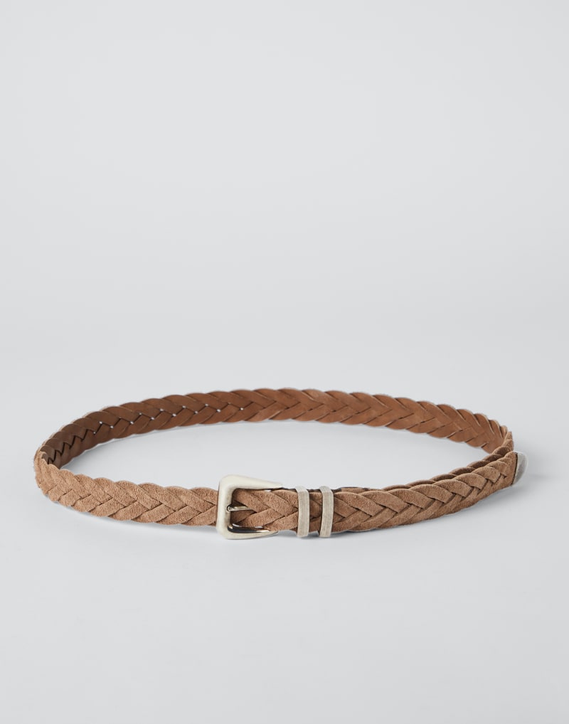 BRUNELLO CUCINELLI MEN'S CHESTNUT BRAIDED LEATHER BELT
