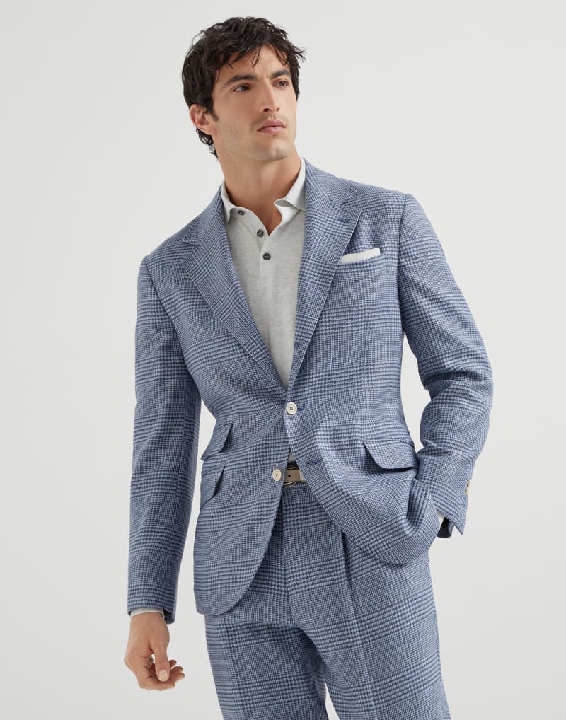 BRUNELLO CUCINELLI MEN'S CLOUD WOOL SILK LINEN CHECKED BLAZER