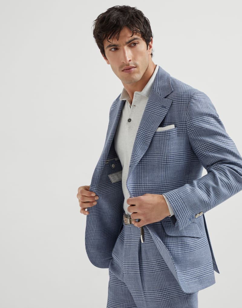 BRUNELLO CUCINELLI MEN'S CLOUD WOOL SILK LINEN CHECKED BLAZER