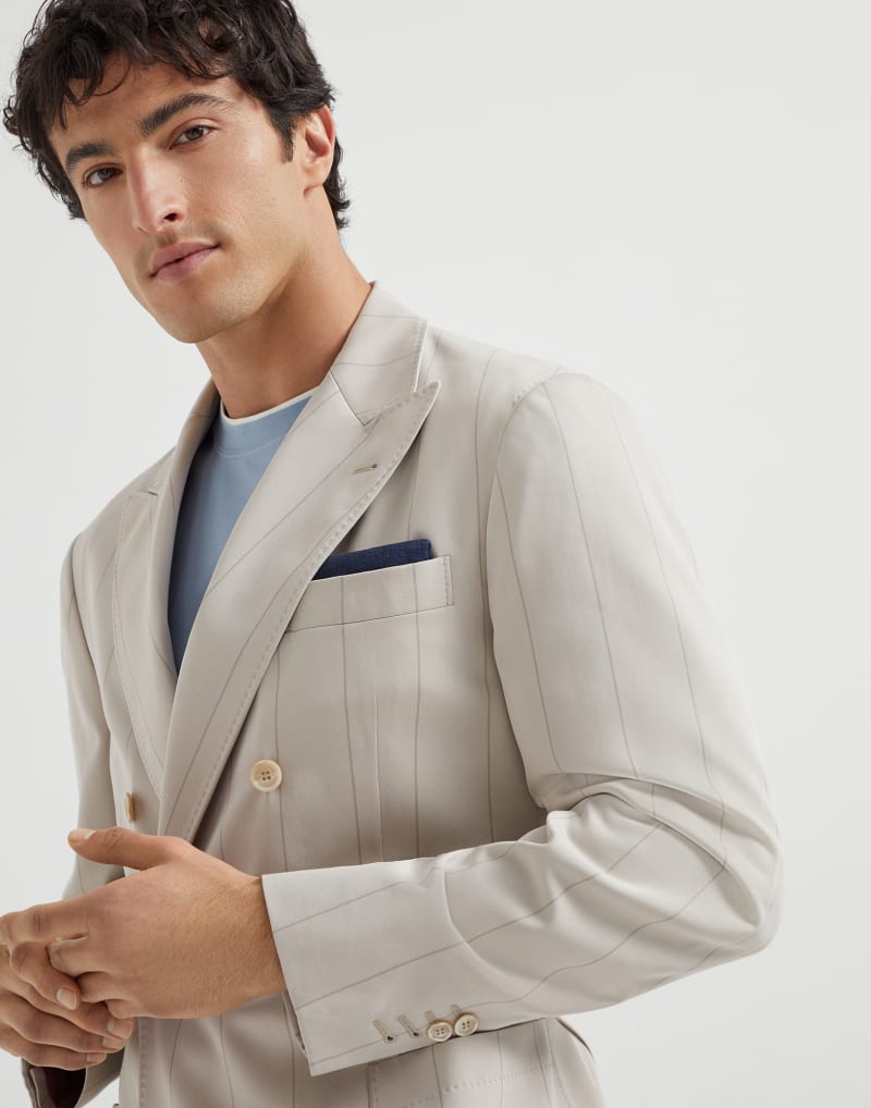 BRUNELLO CUCINELLI MEN'S ICE DOUBLE BREASTED SILK BLAZER