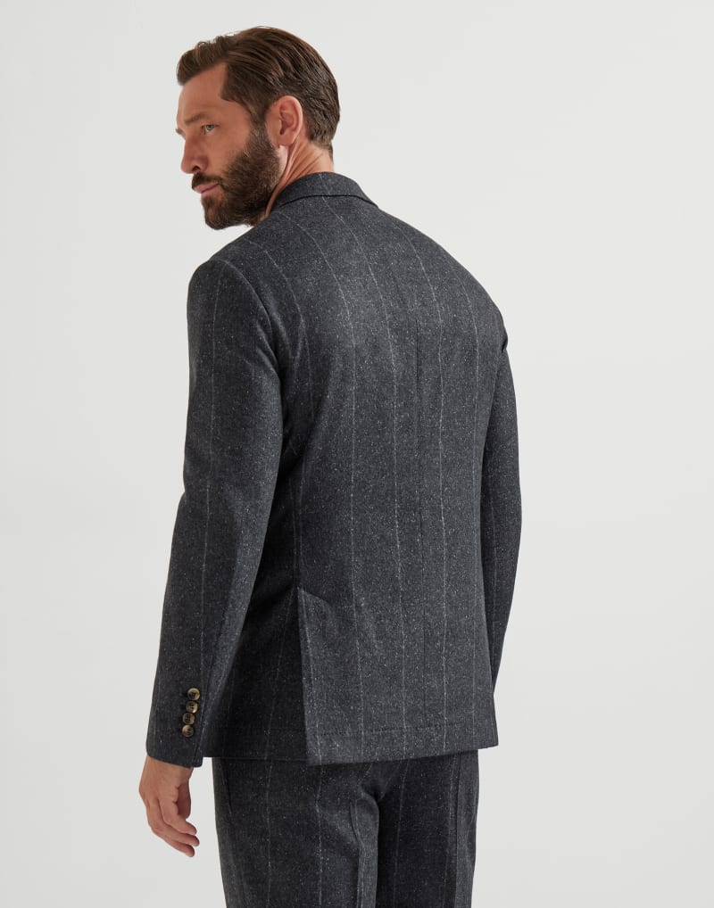 BRUNELLO CUCINELLI MEN'S ANTHRACITE WOOL SILK PINSTRIPE BLAZER