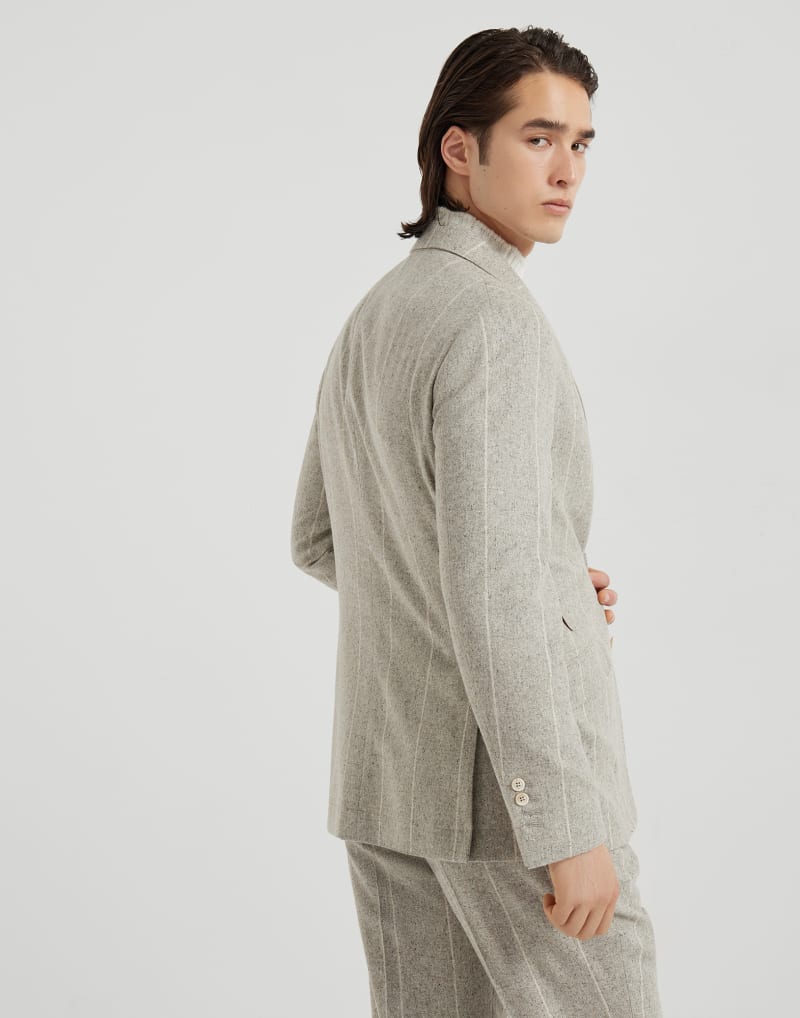 BRUNELLO CUCINELLI MEN'S ROCK SALT WOOL SILK BLEND PINSTRIPE BLAZER