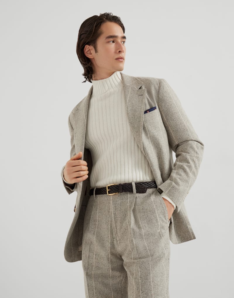 BRUNELLO CUCINELLI MEN'S ROCK SALT WOOL SILK BLEND PINSTRIPE BLAZER