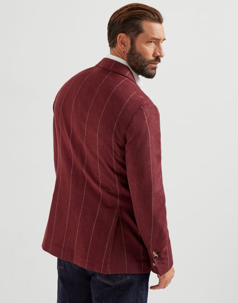 BRUNELLO CUCINELLI MEN'S PURPLE SILK WOOL STRIPED BLAZER