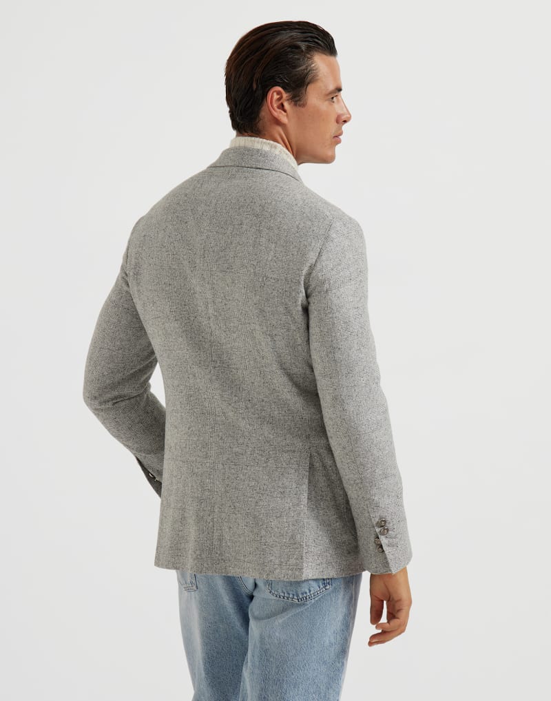 BRUNELLO CUCINELLI MEN'S LIGHT GREY SILK WOOL DOUBLE BREASTED BLAZER