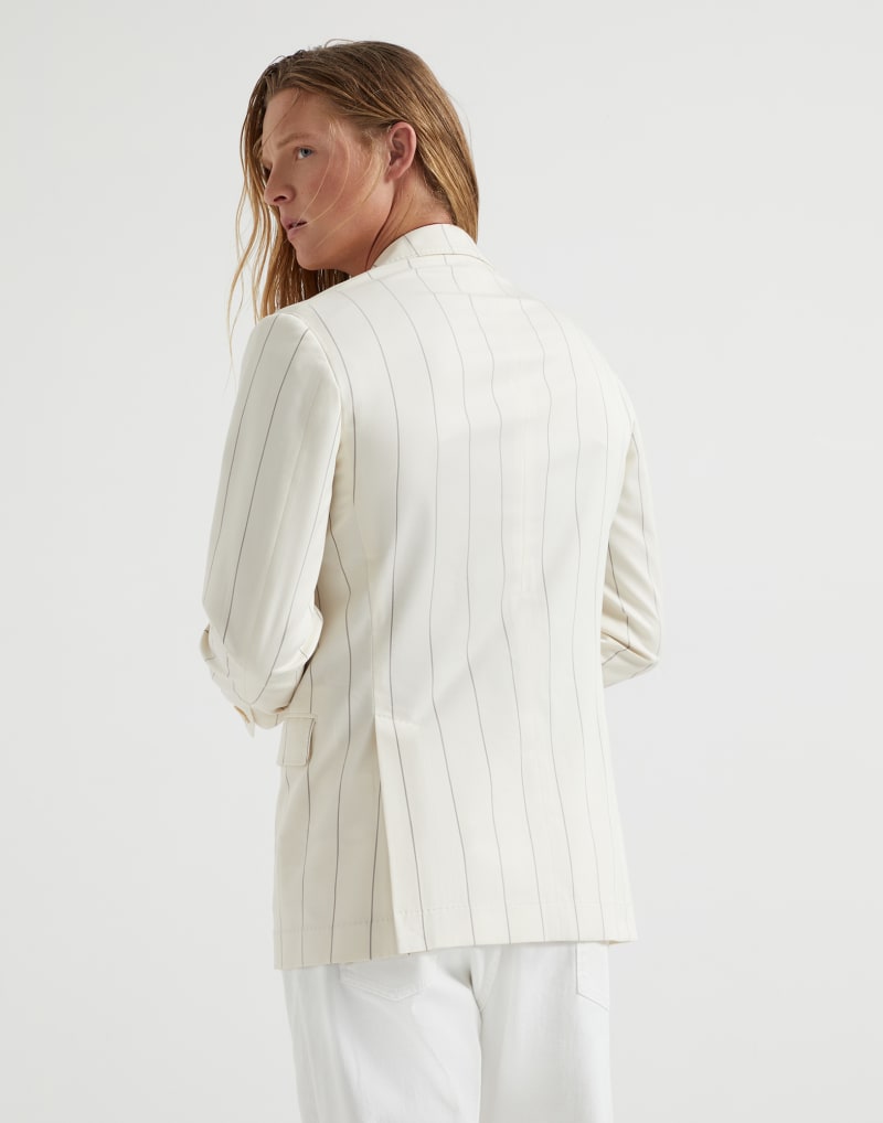 BRUNELLO CUCINELLI MEN'S ROPE TOBACCO STRIPED WOOL COTTON BLAZER