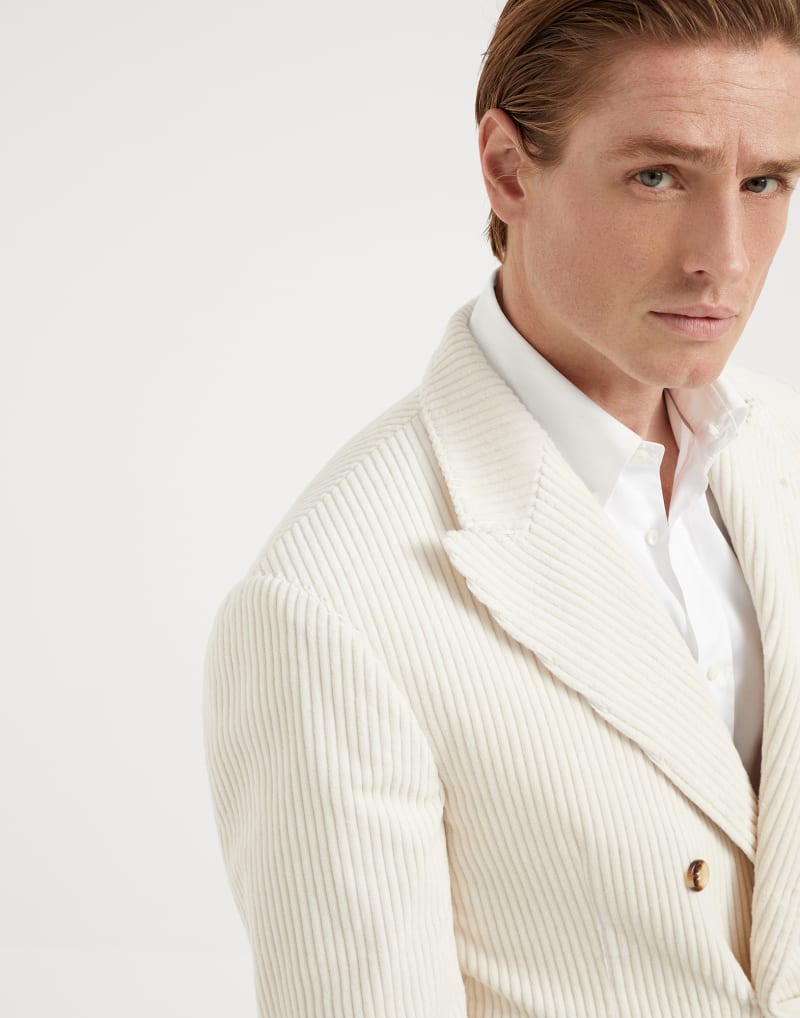 BRUNELLO CUCINELLI MEN'S MILK DOUBLE BREASTED COTTON BLAZER