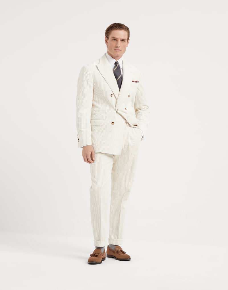 BRUNELLO CUCINELLI MEN'S MILK DOUBLE BREASTED COTTON BLAZER