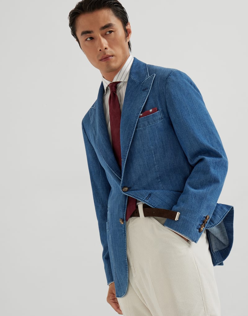 BRUNELLO CUCINELLI MEN'S MEDIUM DENIM COTTON BLAZER