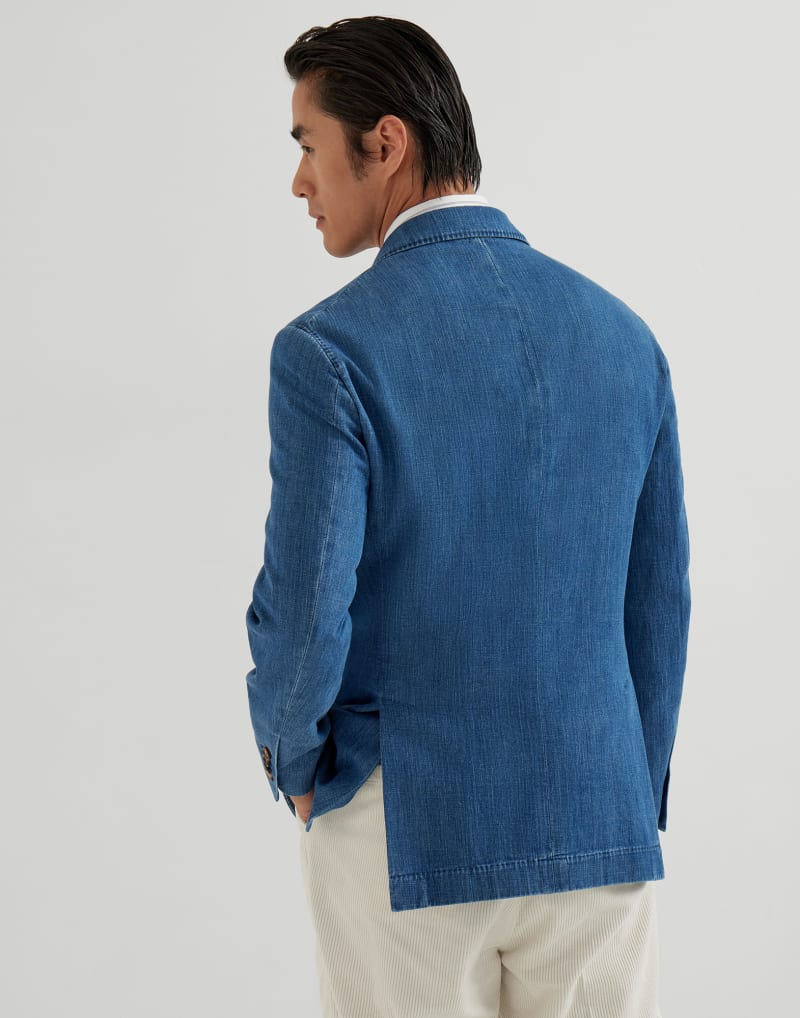 BRUNELLO CUCINELLI MEN'S MEDIUM DENIM COTTON BLAZER