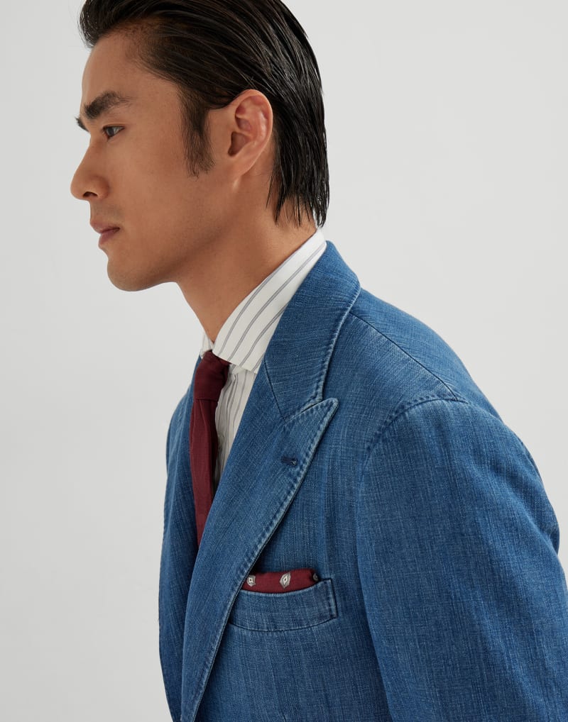 BRUNELLO CUCINELLI MEN'S MEDIUM DENIM COTTON BLAZER