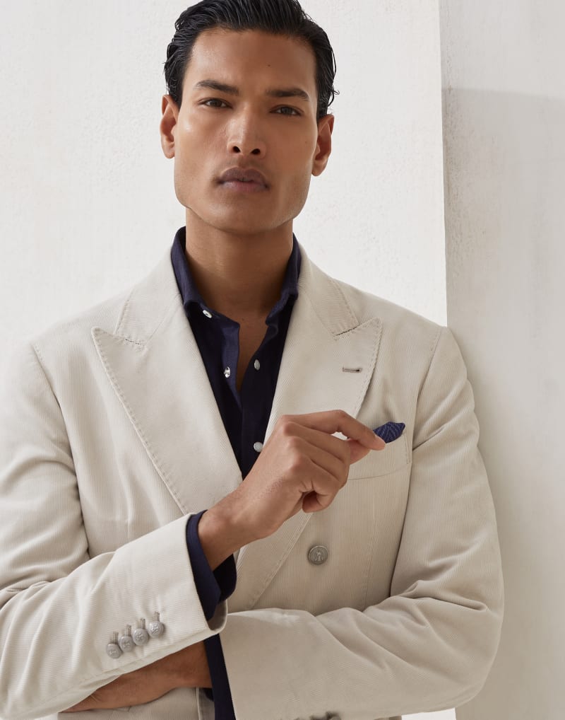 BRUNELLO CUCINELLI MEN'S ICE DOUBLE BREASTED COTTON BLAZER