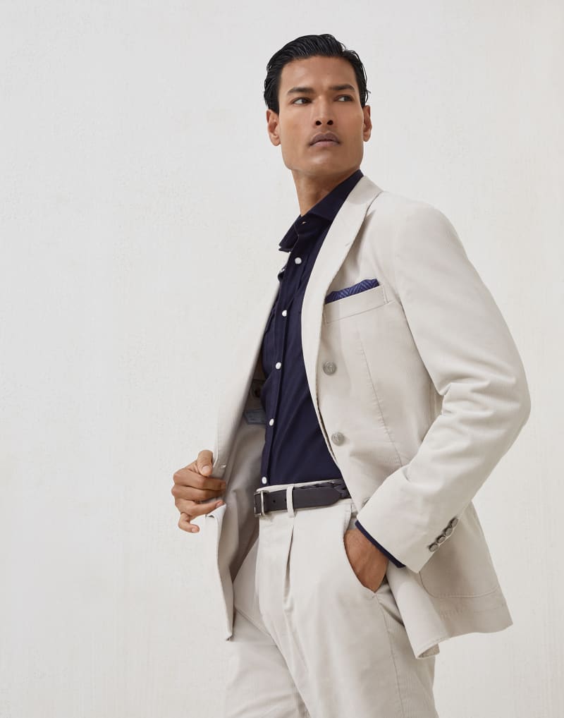 BRUNELLO CUCINELLI MEN'S ICE DOUBLE BREASTED COTTON BLAZER