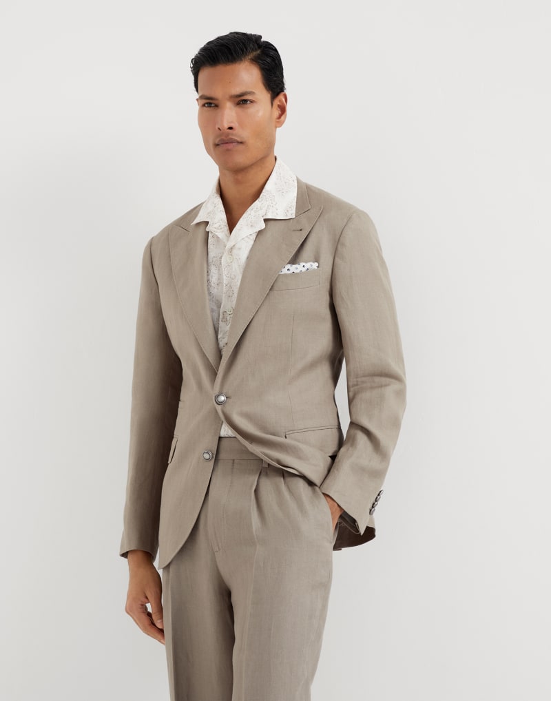 BRUNELLO CUCINELLI MEN'S SAGE LINEN TWO BUTTON BLAZER