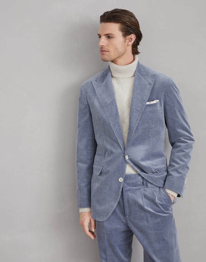 BRUNELLO CUCINELLI MEN'S DENIM COTTON WOOL BLEND BLAZER