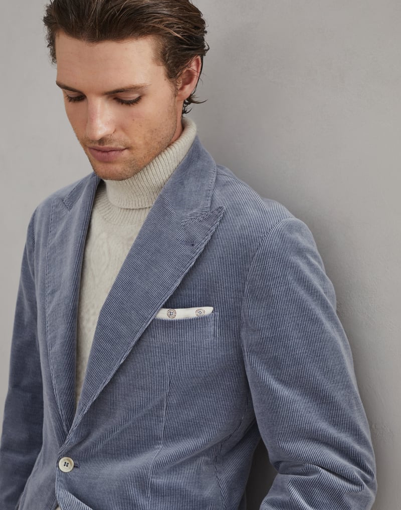 BRUNELLO CUCINELLI MEN'S DENIM COTTON WOOL BLEND BLAZER