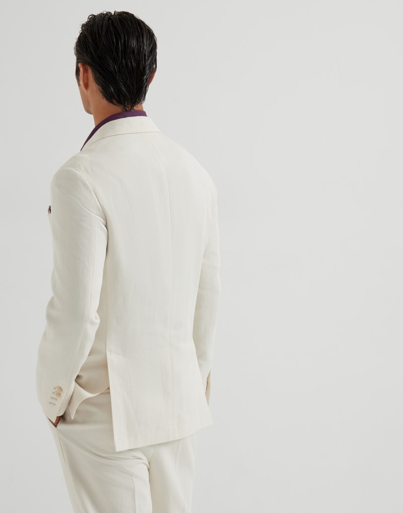 BRUNELLO CUCINELLI MEN'S ENGLISH WHITE COTTON LINEN BLAZER