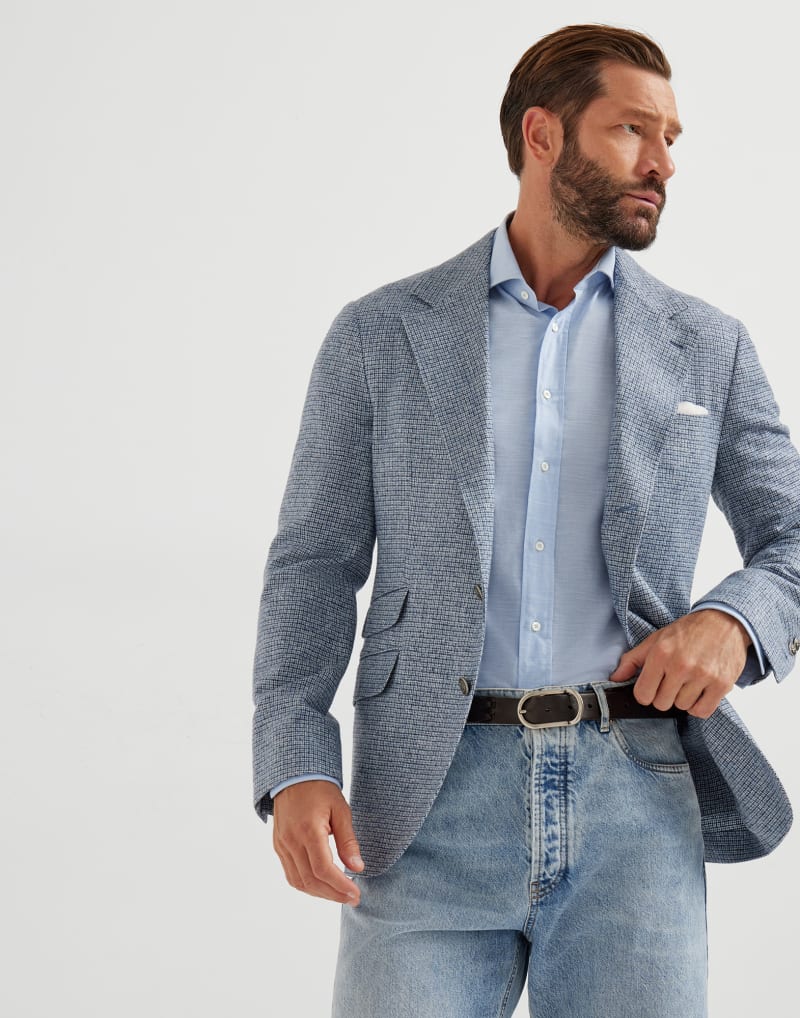 BRUNELLO CUCINELLI MEN'S CLOUD SILK WOOL TEXTURED BLAZER