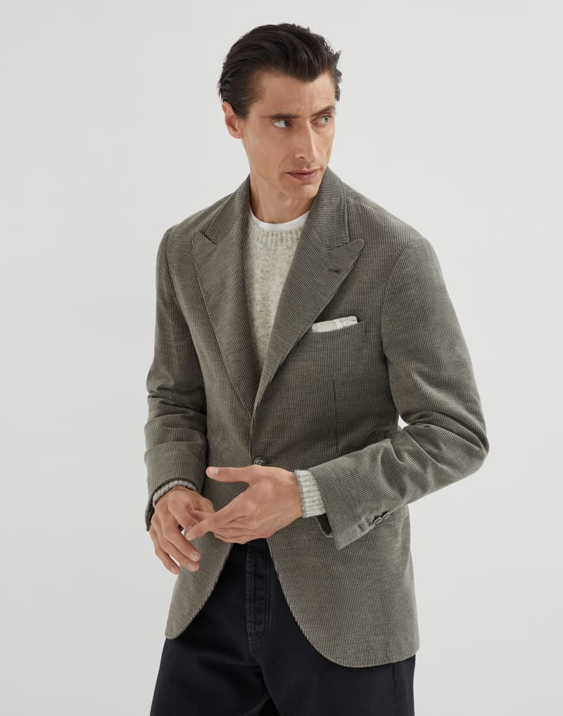 BRUNELLO CUCINELLI MEN'S OLD KHAKI WOOL SILK BLEND BLAZER