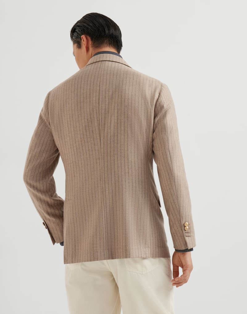 BRUNELLO CUCINELLI MEN'S SAND GREY DOUBLE BREASTED WOOL SILK BLAZER