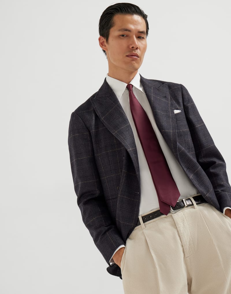 BRUNELLO CUCINELLI MEN'S ANTHRACITE WOOL BLEND DOUBLE BREASTED BLAZER