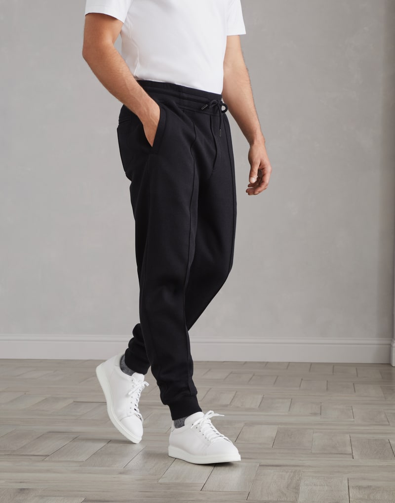 BRUNELLO CUCINELLI MEN'S BLACK COTTON BLEND JOGGER TROUSERS