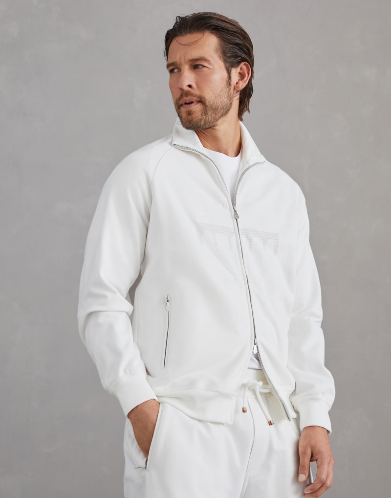 BRUNELLO CUCINELLI MEN'S OFF WHITE ZIP FRONT GYM JACKET